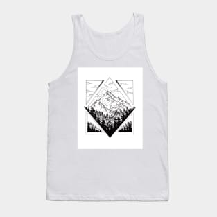 Home, Detail , Ink Illustration Cabin in the Mountains Tank Top
